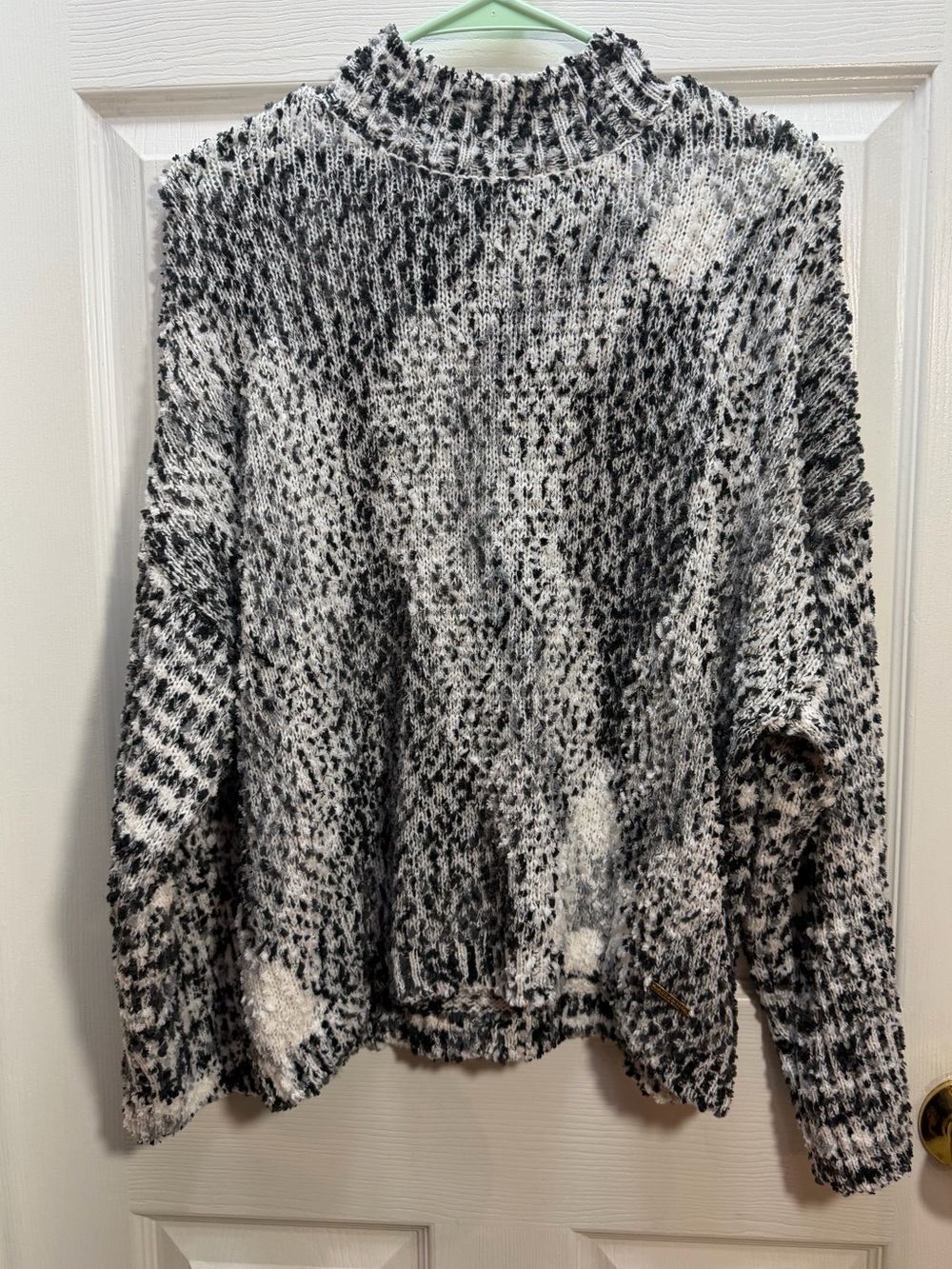 Women's Black & White Marled Turtleneck Sweater